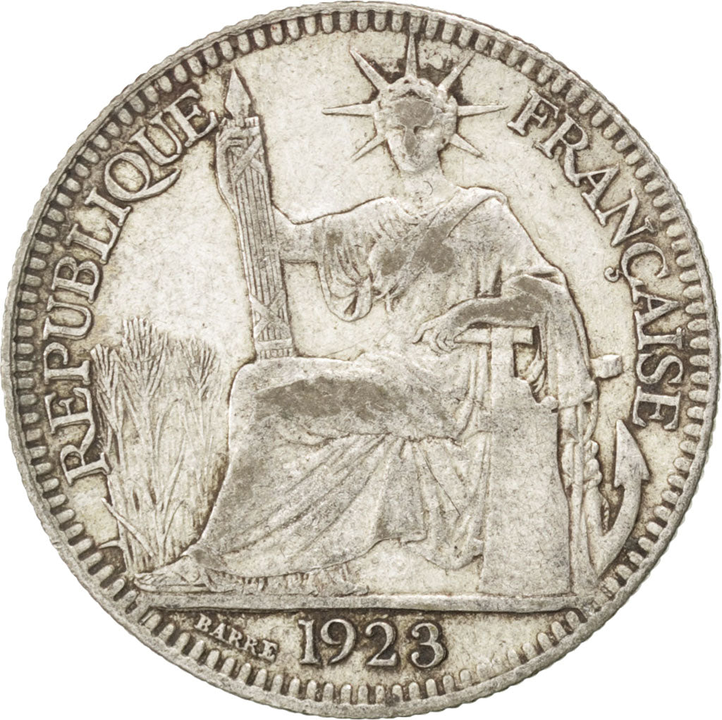 FRENCH INDO-CHINA, 10 Cents, 1923, Paris, KM #16.1, VF(30-35), Silver, Lecompte.