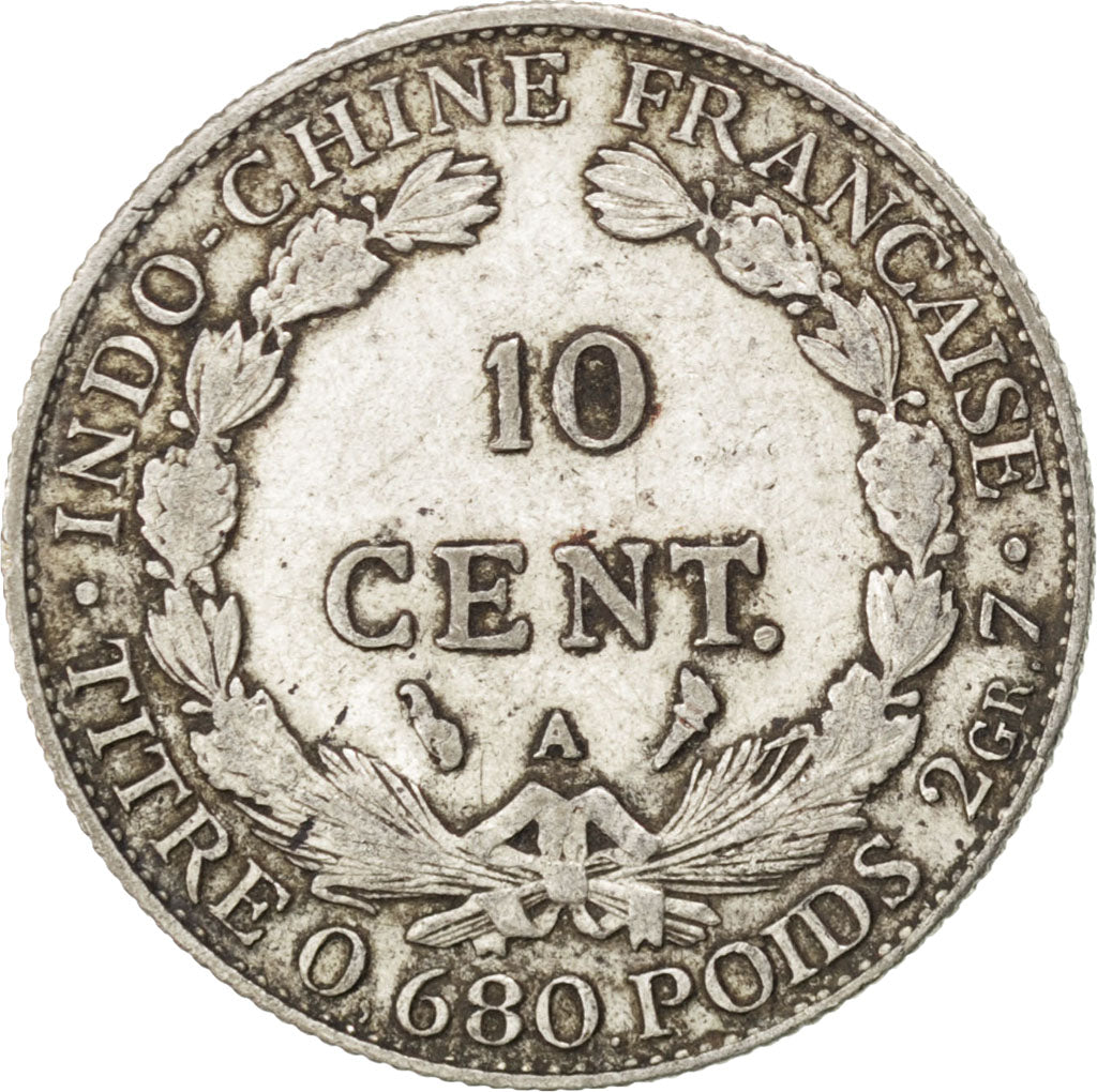 FRENCH INDO-CHINA, 10 Cents, 1923, Paris, KM #16.1, VF(30-35), Silver, Lecompte.