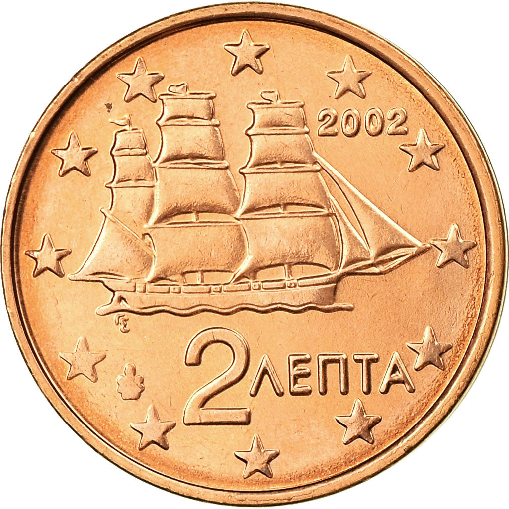 Greece, 2 Euro Cent, 2002, MS(63), Copper Plated Steel, KM:182