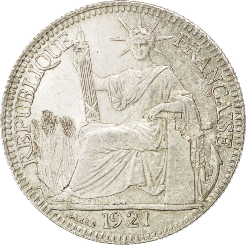 FRENCH INDO-CHINA, 10 Cents, 1921, Paris, KM #16.1, AU(55-58), Silver, Lecompte.
