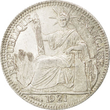 FRENCH INDO-CHINA, 10 Cents, 1921, Paris, KM #16.1, AU(55-58), Silver, Lecompte.