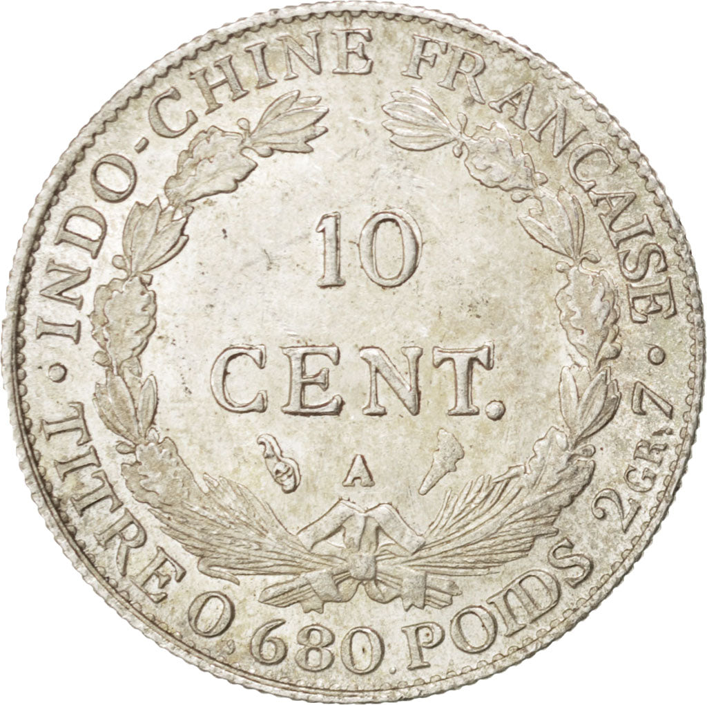FRENCH INDO-CHINA, 10 Cents, 1921, Paris, KM #16.1, AU(55-58), Silver, Lecompte.