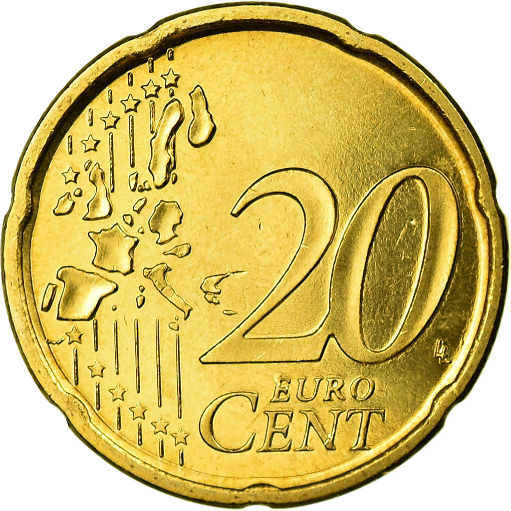 Spain, 20 Euro Cent, 2005, MS(65-70), Brass, KM:1044