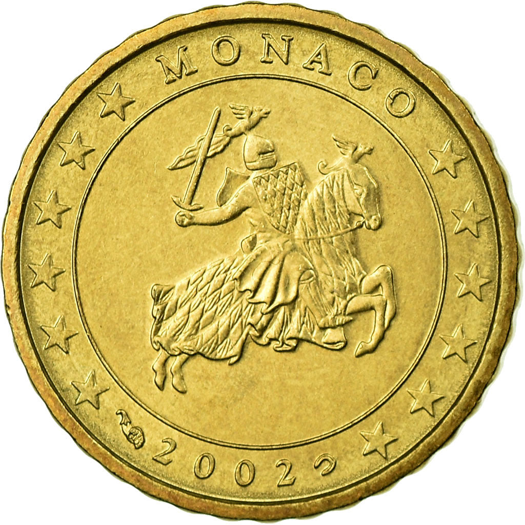 Mónaco, 10 Euro Cent, 2002, MS(63), Latão, KM:170