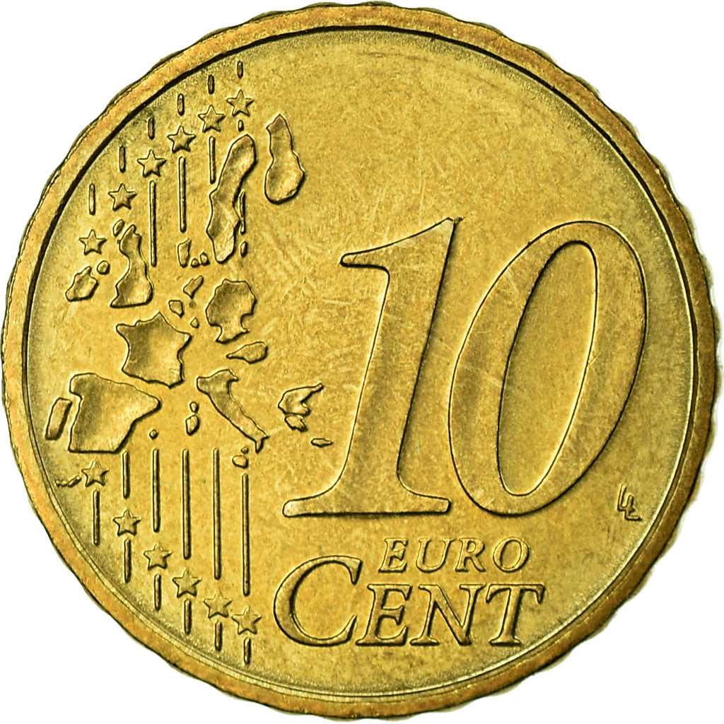 Mónaco, 10 Euro Cent, 2002, MS(63), Latão, KM:170