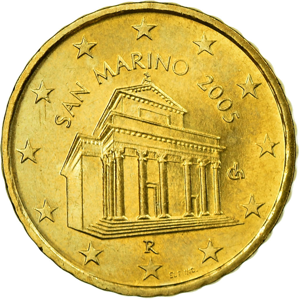 San Marino, 10 Euro Cent, 2005, MS(65-70), Brass, KM:443