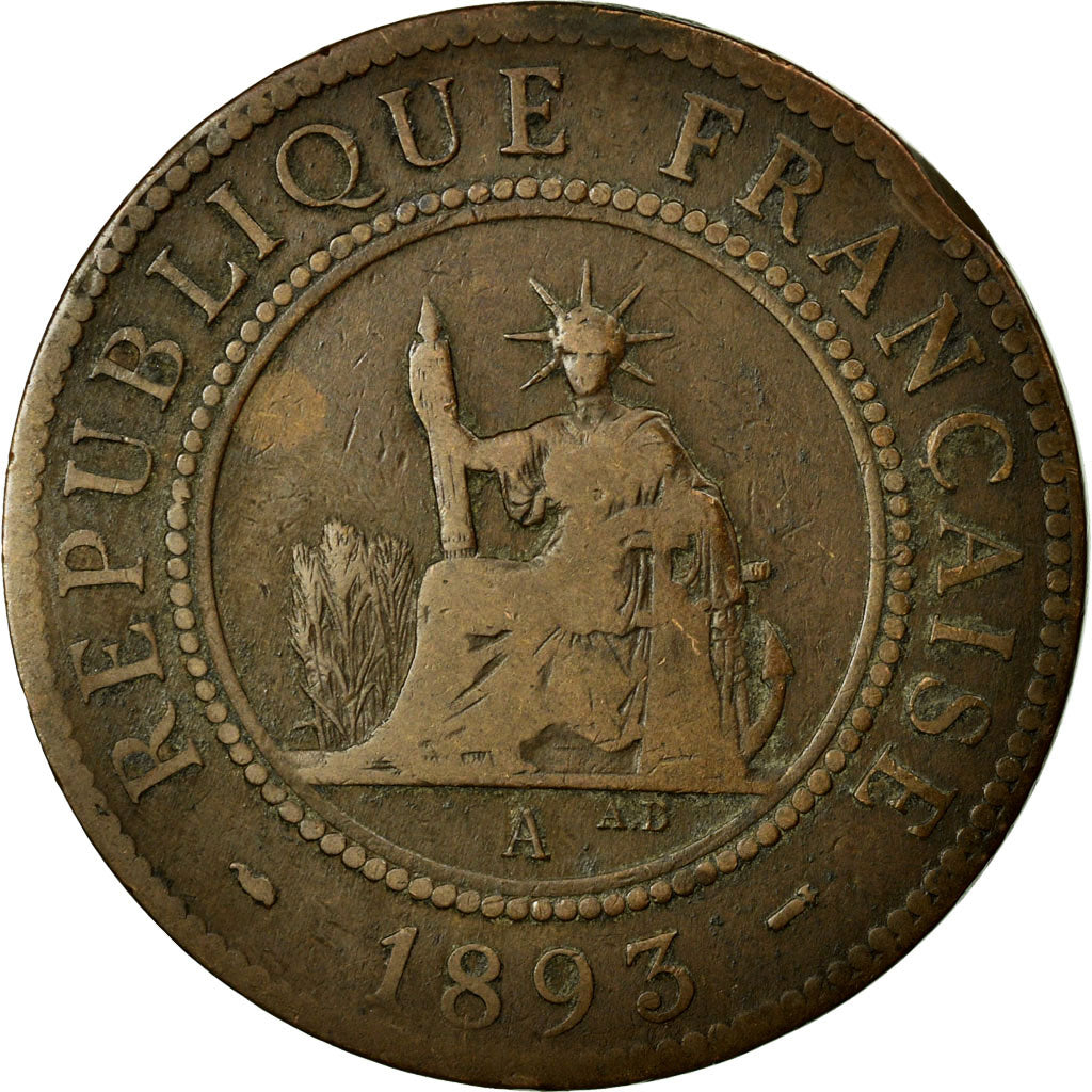 Moneta, Indocina francese, Cent, 1893, Paris, MB, Bronzo, KM:1, Lecompte:44