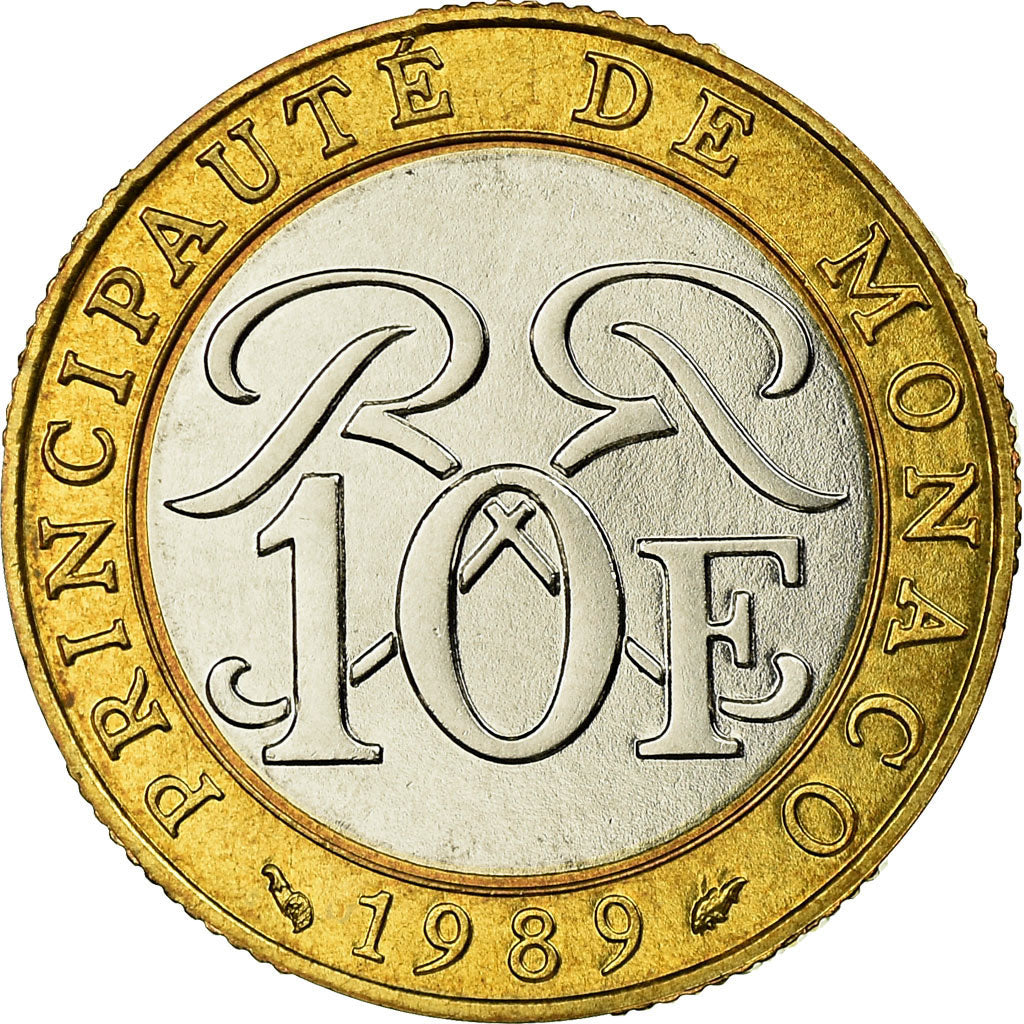 Coin, Monaco, Rainier III, 10 Francs, 1989, MS(63), Bi-Metallic, KM:163