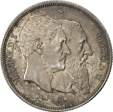 BELGIUM, 5 Francs, 1880, KM #8, AU(55-58), Silver, 25.00