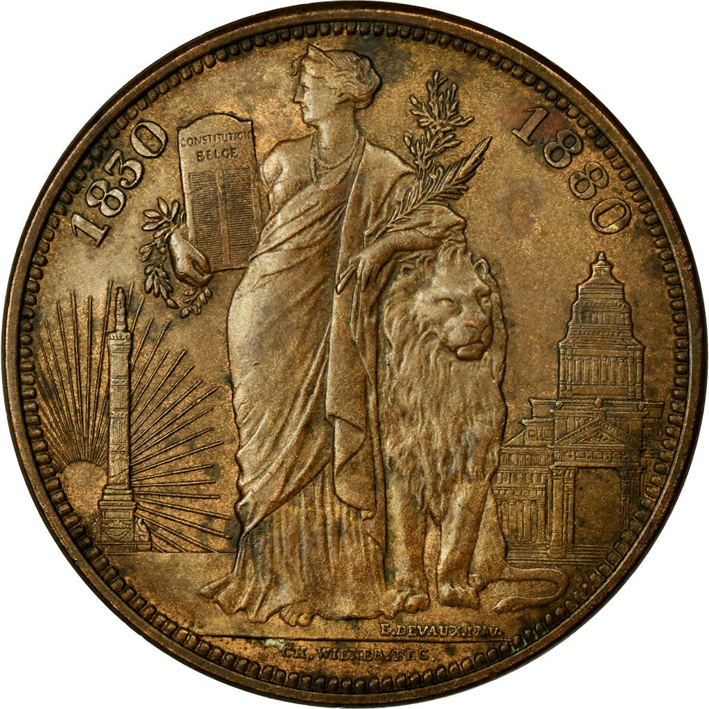 Coin, Belgium, 5 Francs, 1880, AU(55-58), Copper, KM:8a
