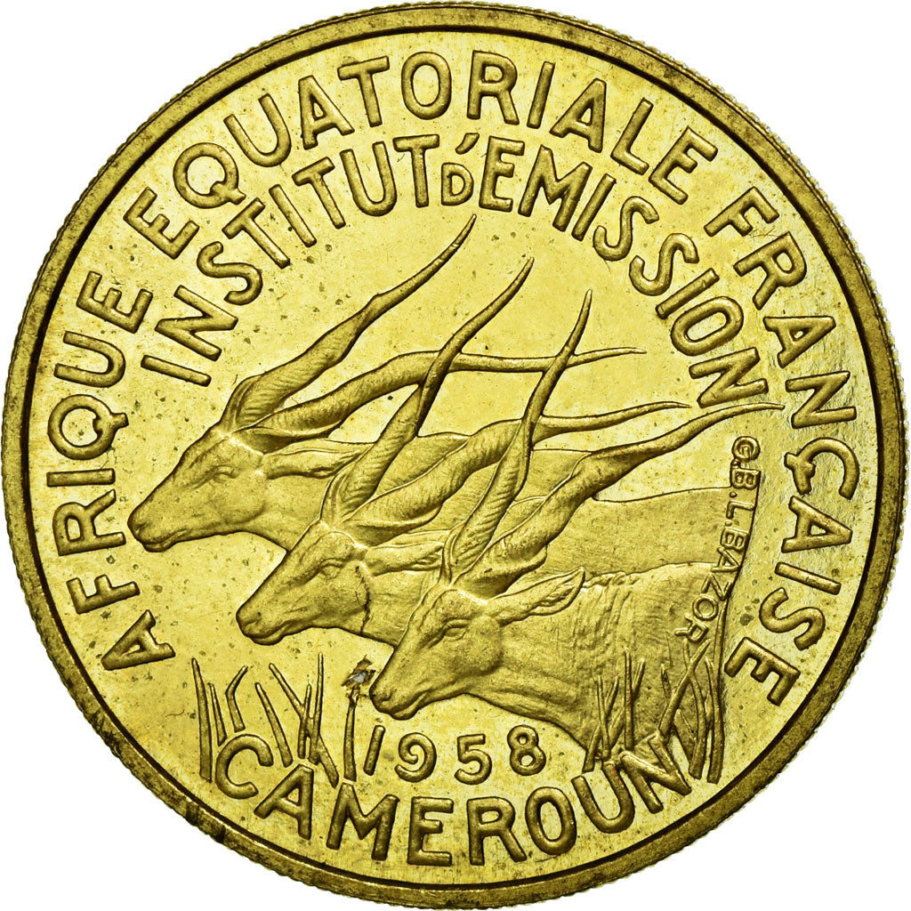 Coin, Cameroon, 25 Francs, 1958, Paris, AU(55-58), Aluminum-Bronze, KM:E9