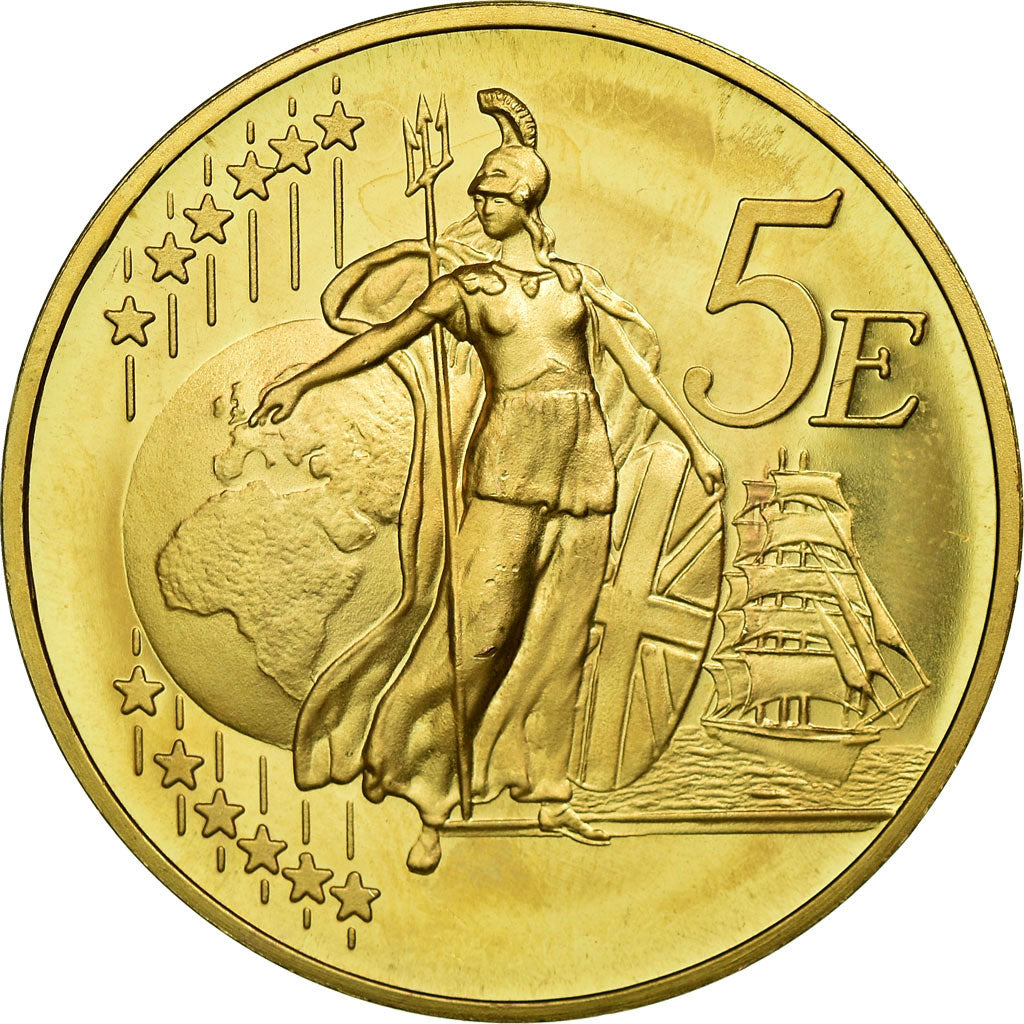 United Kingdom , Fantasy euro patterns, 5 Euro, 2002, MS(63), Brass
