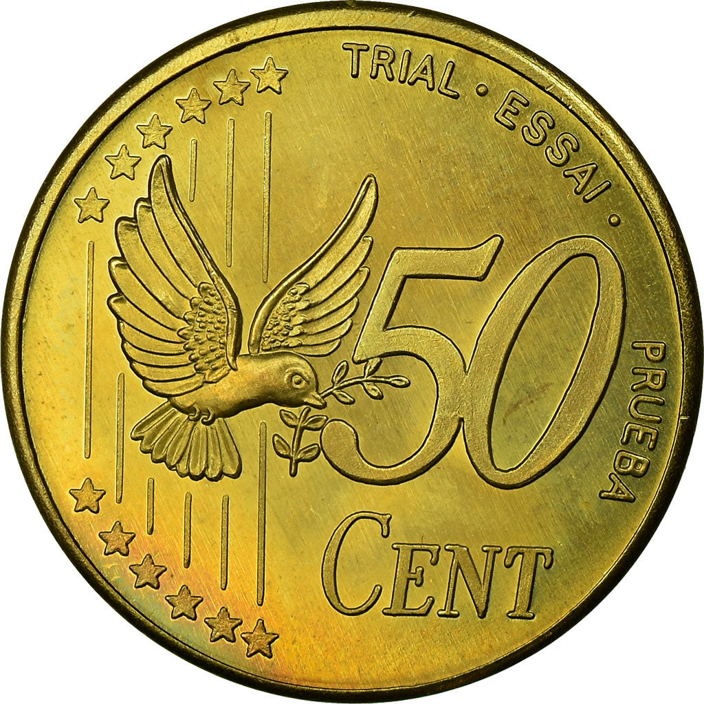 United Kingdom , Fantasy euro patterns, 50 Euro Cent, 2002, MS(63), Brass