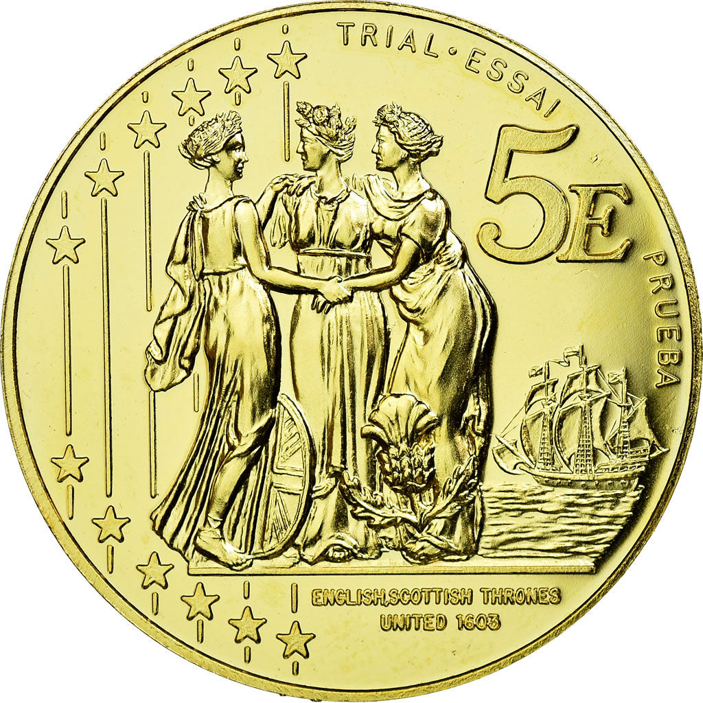 United Kingdom , Fantasy euro patterns, 5 Euro, 2003, MS(63), Brass
