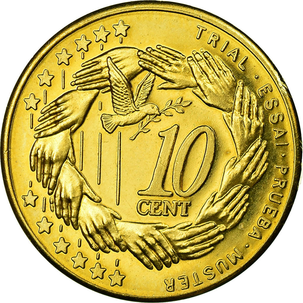 United Kingdom , Fantasy euro patterns, 10 Euro Cent, 2003, MS(63), Brass