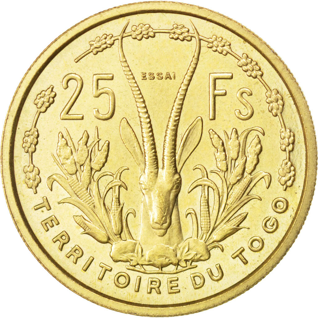 TOGO, 25 Francs, 1956, Paris, KM #E8, MS(65-70), Bronze-Aluminium, Lecompte...