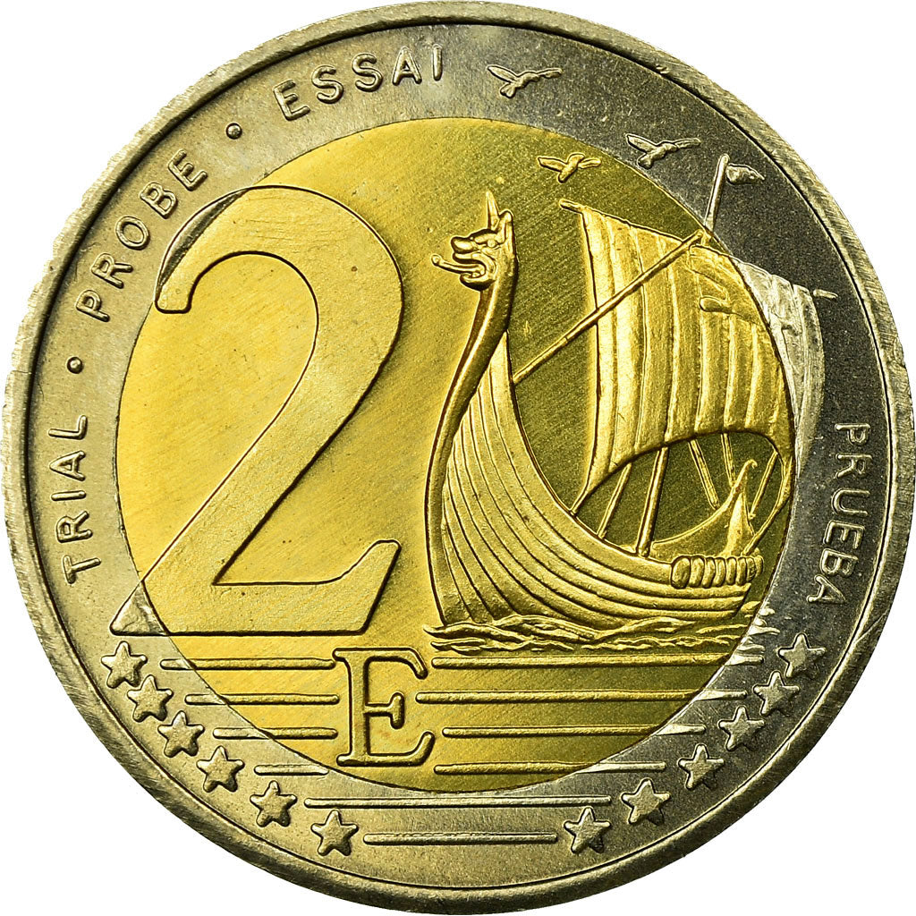 Denmark, Fantasy euro patterns, 2 Euro, 2002, MS(63), Bi-Metallic