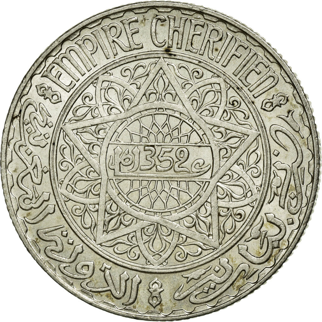 Coin, Morocco, Mohammed V, 10 Francs, 1933, AU(55-58), Silver, KM:38