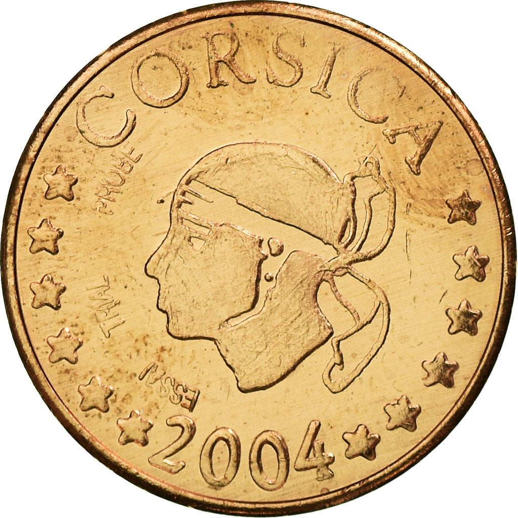 France, Fantasy euro patterns, 2 Euro Cent, Corse, 2004, MS(63), Copper Plated