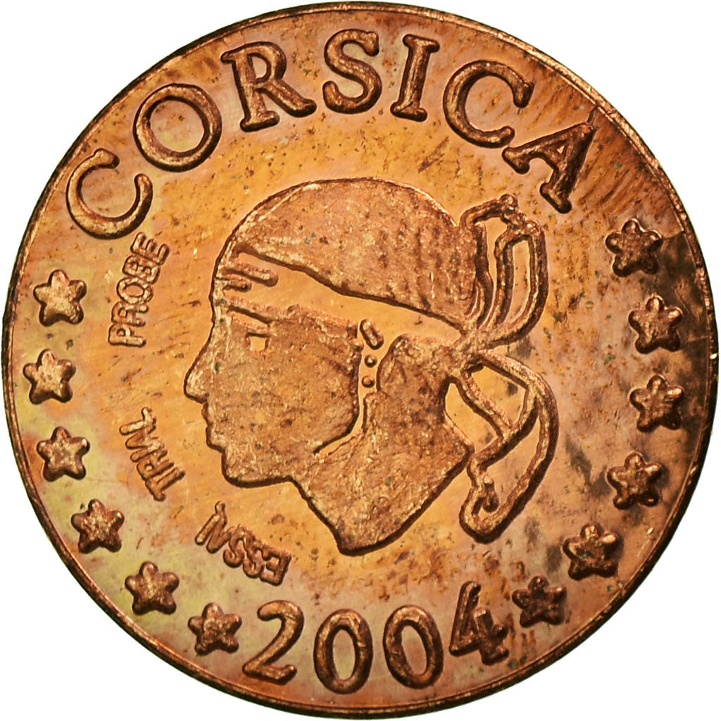 France, Fantasy euro patterns, Euro Cent, Corse, 2004, MS(63), Copper Plated