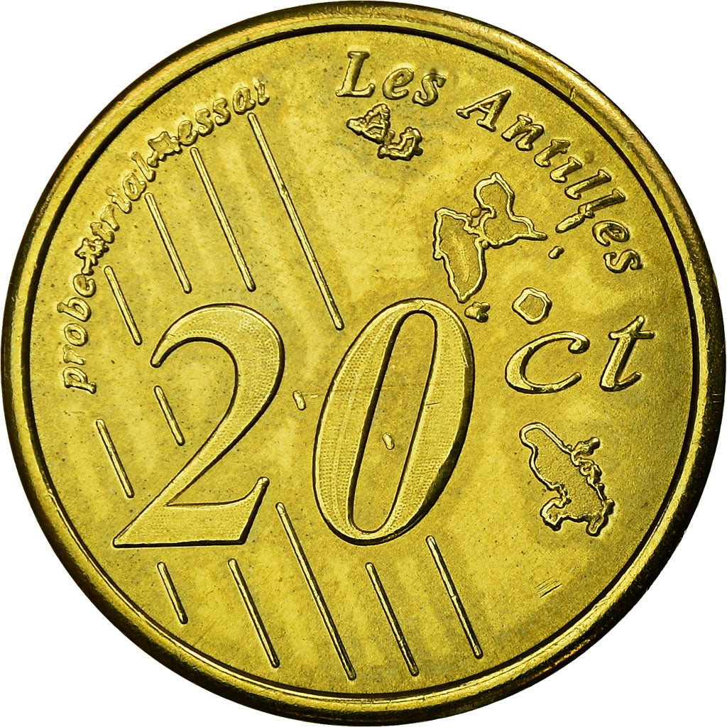 France, Fantasy euro patterns, 20 Euro Cent, Guadeloupe, 2005, MS(63), Brass