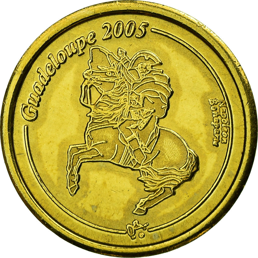 France, Fantasy euro patterns, 10 Euro Cent, Guadeloupe, 2005, MS(63), Brass