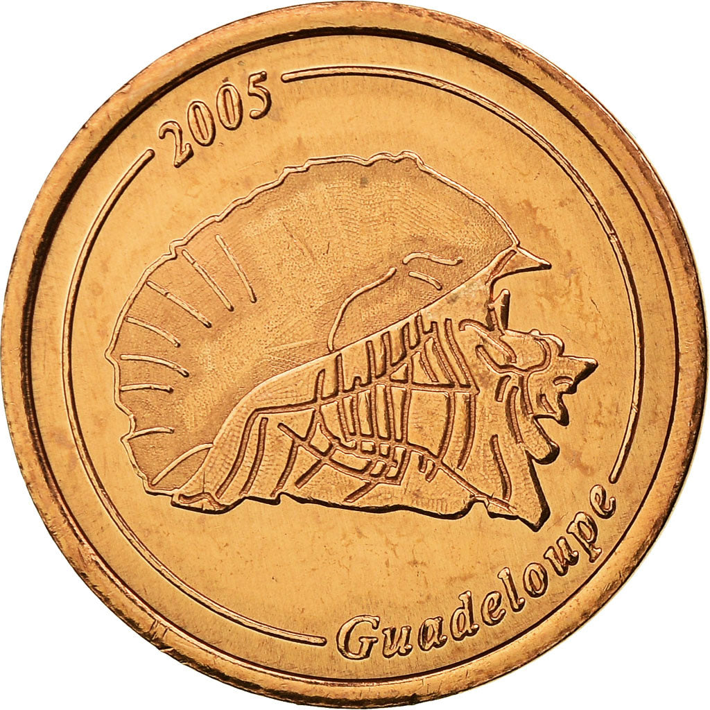 France, Fantasy euro patterns, 5 Euro Cent, Guadeloupe, 2005, MS(63), Copper