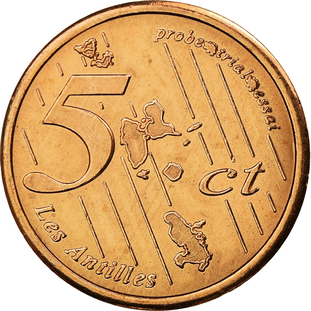France, Fantasy euro patterns, 5 Euro Cent, Guadeloupe, 2005, MS(63), Copper