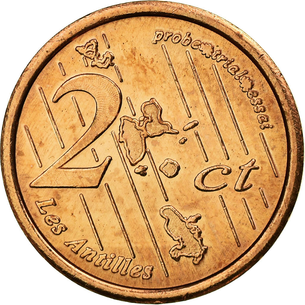 France, Fantasy euro patterns, 2 Euro Cent, Guadeloupe, 2005, MS(63), Copper
