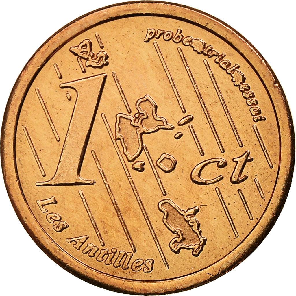 France, Fantasy euro patterns, Euro Cent, Guadeloupe, 2005, MS(63), Copper