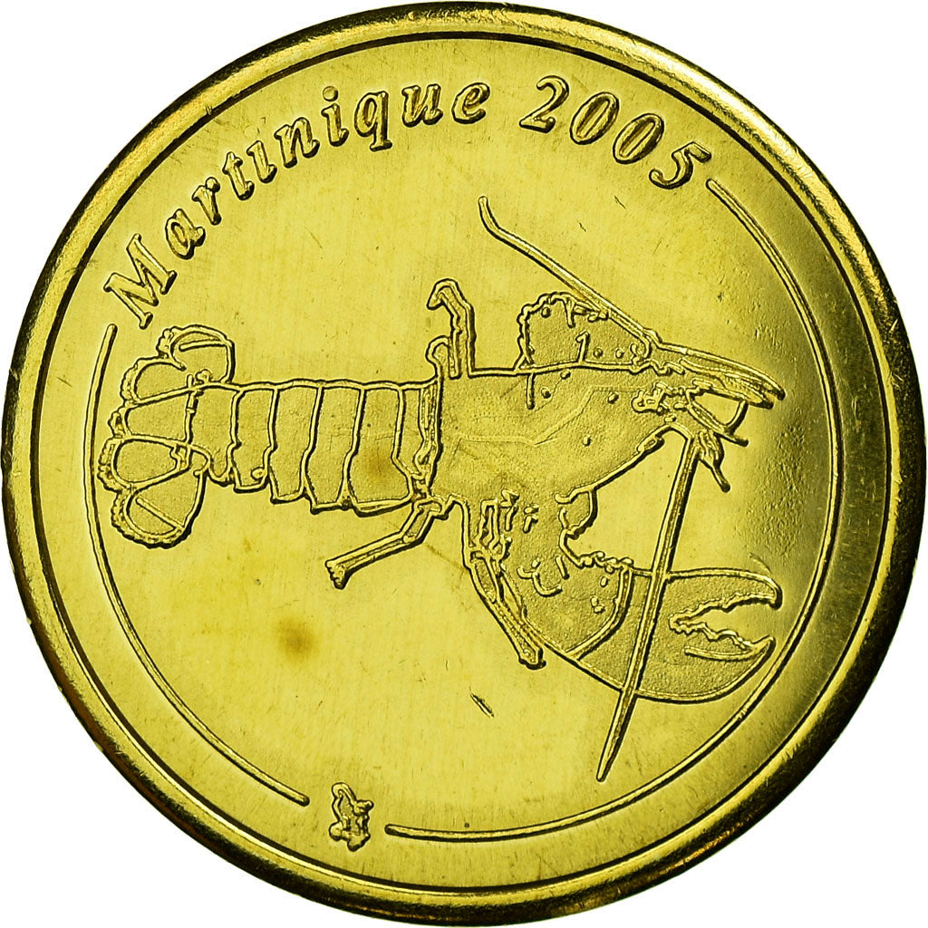 France, Fantasy euro patterns, 20 Euro Cent, Martinique, 2005, MS(63), Brass