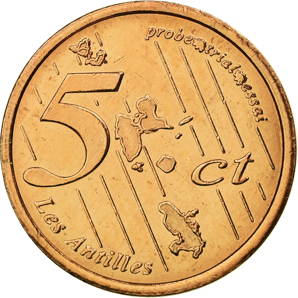 France, Fantasy euro patterns, 5 Euro Cent, Martinique, 2005, MS(63), Copper