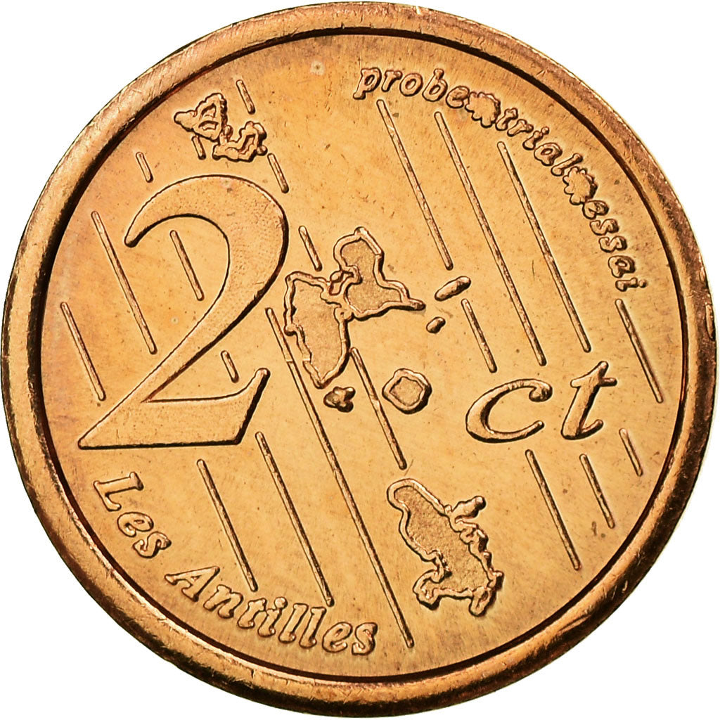 France, Fantasy euro patterns, 2 Euro Cent, Martinique, 2005, MS(63), Copper
