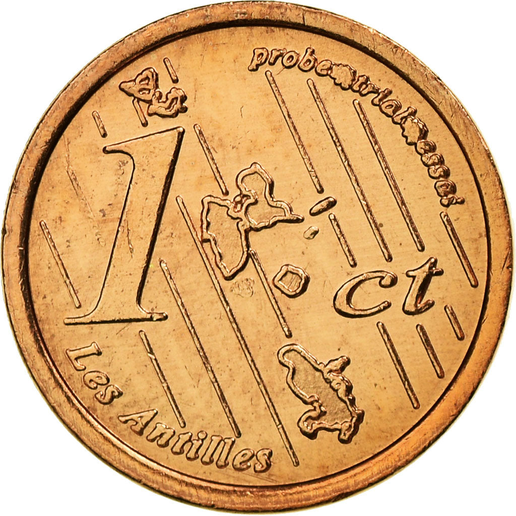 France, Fantasy euro patterns, Euro Cent, Martinique, 2005, MS(63), Copper