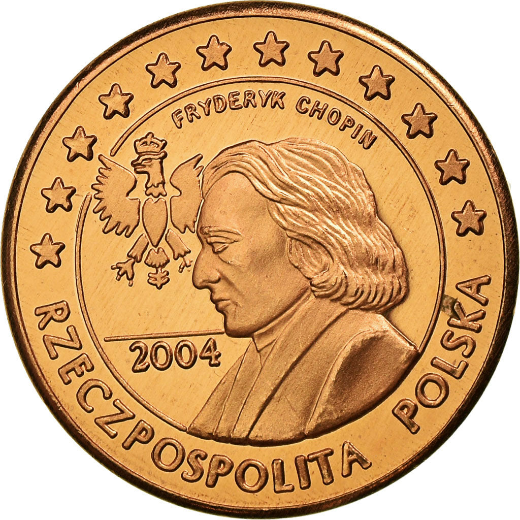 Poland, Fantasy euro patterns, 5 Euro Cent, Frédéric Chopin, 2004, MS(63)
