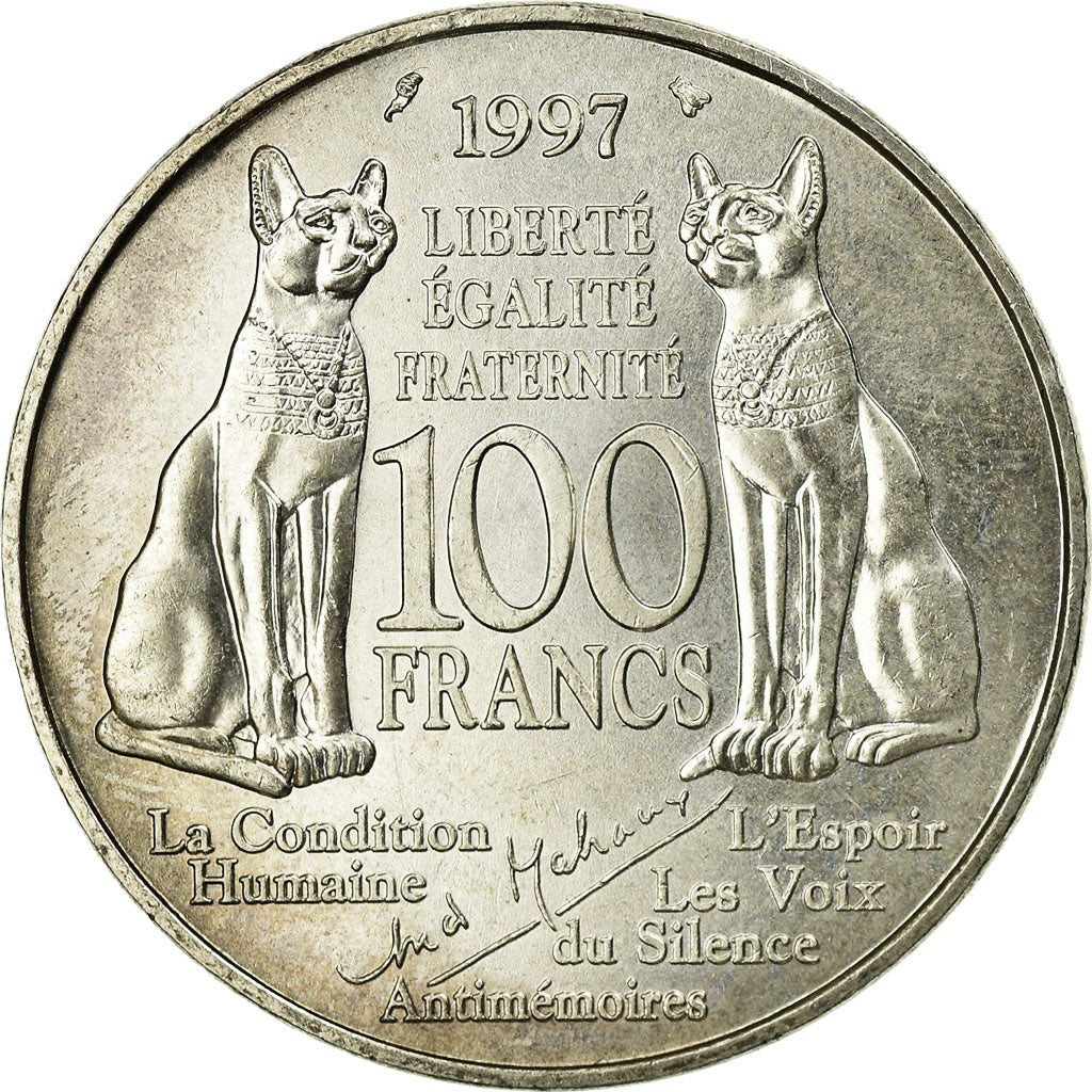 Moneda, Francia, André Malraux, 100 Francs, 1997, Paris, EBC, Plata, KM:1188