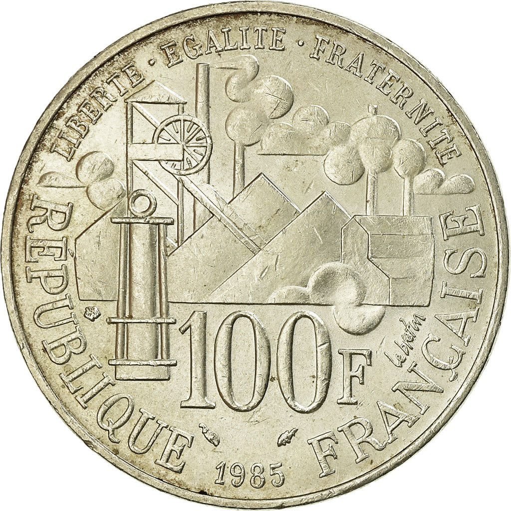 Moneda, Francia, Germinal, 100 Francs, 1985, MBC+, Plata, KM:957, Gadoury:900