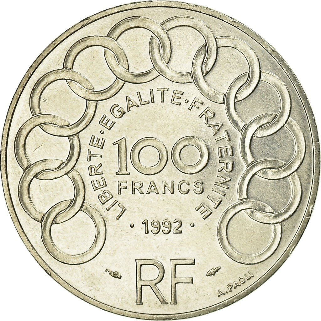 Moeda, França, Jean Monnet, 100 Francs, 1992, AU(55-58), Prata, KM:1120