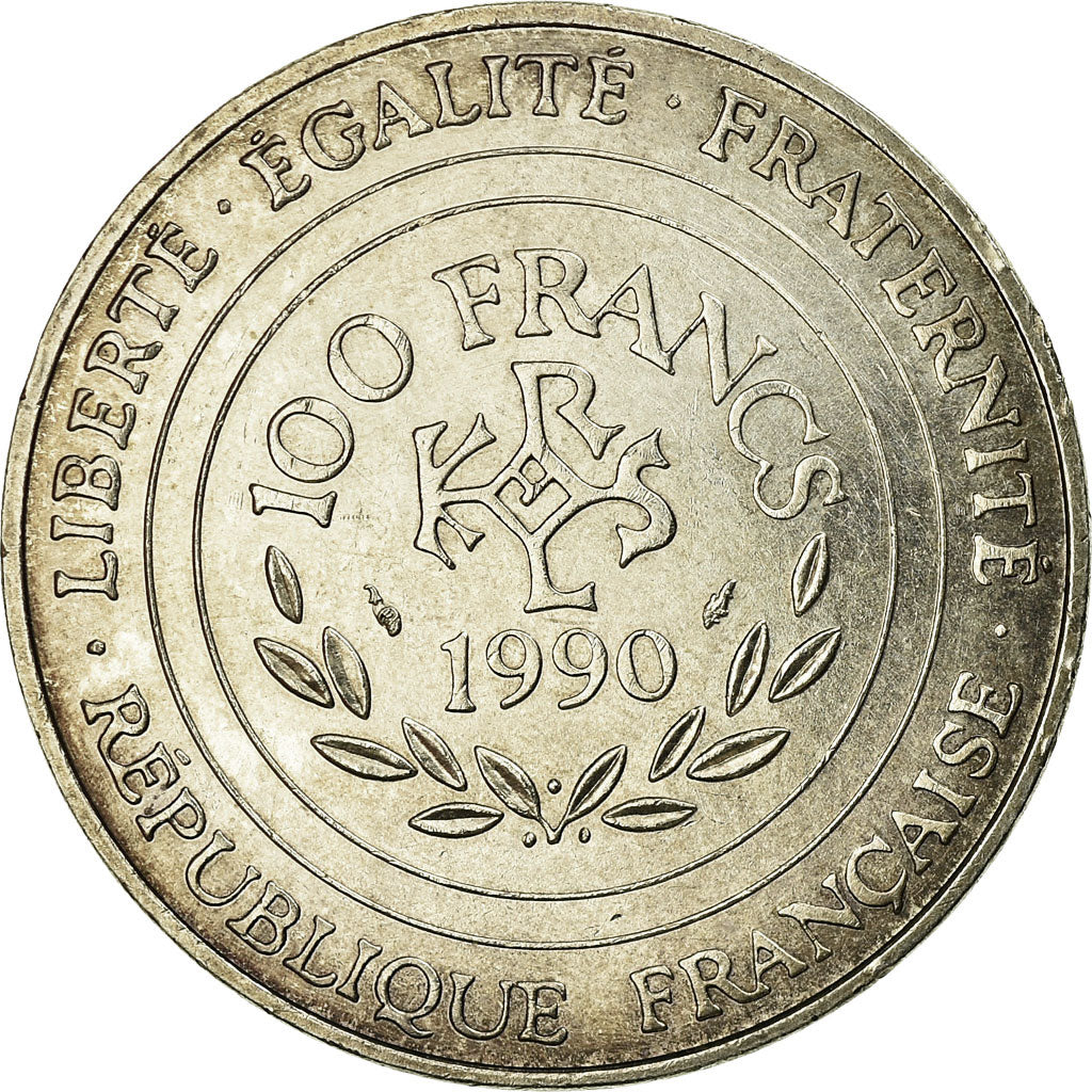 Coin, France, Charlemagne, 100 Francs, 1990, MS(60-62), Silver, KM:982