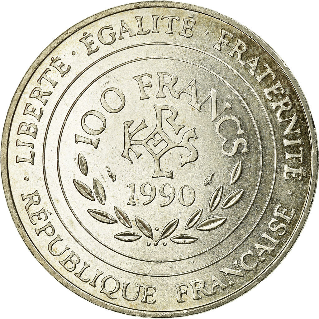 Coin, France, Charlemagne, 100 Francs, 1990, MS(60-62), Silver, KM:982