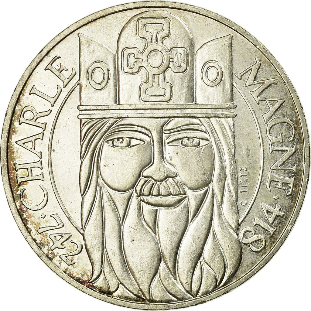 Coin, France, Charlemagne, 100 Francs, 1990, AU(55-58), Silver, KM:982