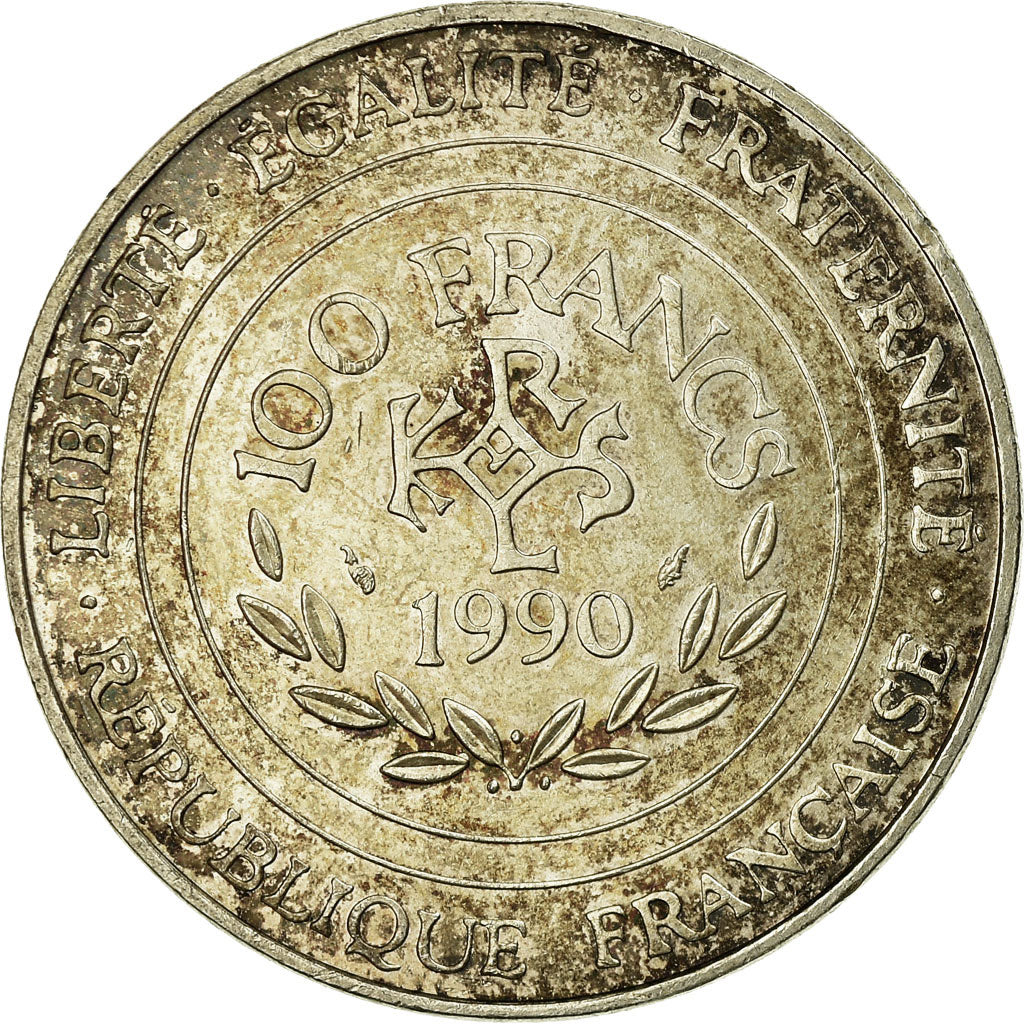Coin, France, Charlemagne, 100 Francs, 1990, AU(55-58), Silver, KM:982