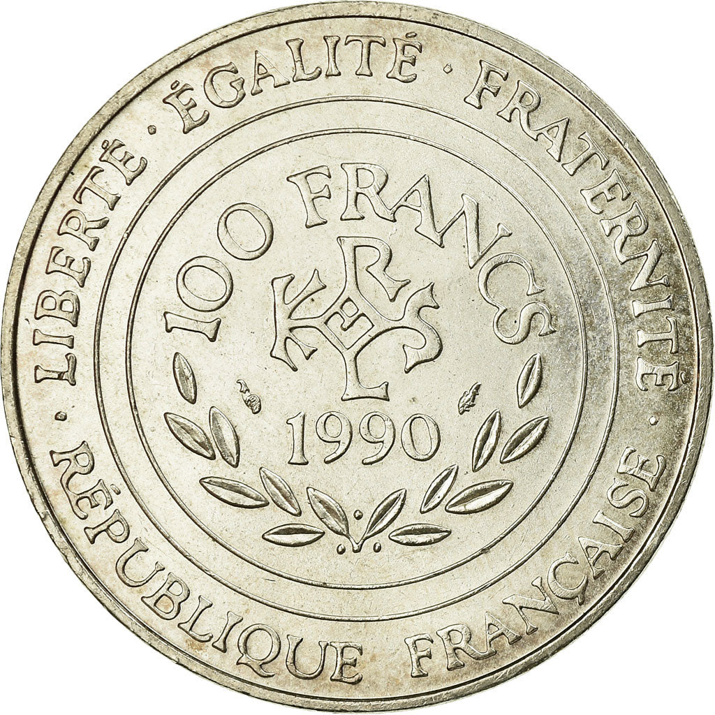 Münze, Frankreich, Charlemagne, 100 Francs, 1990, VZ, Silber, KM:982