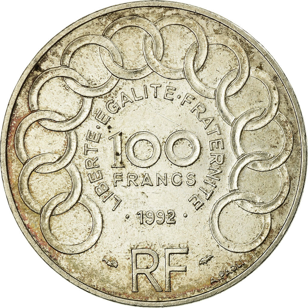 Moneta, Francia, Jean Monnet, 100 Francs, 1992, BB+, Argento, KM:1120