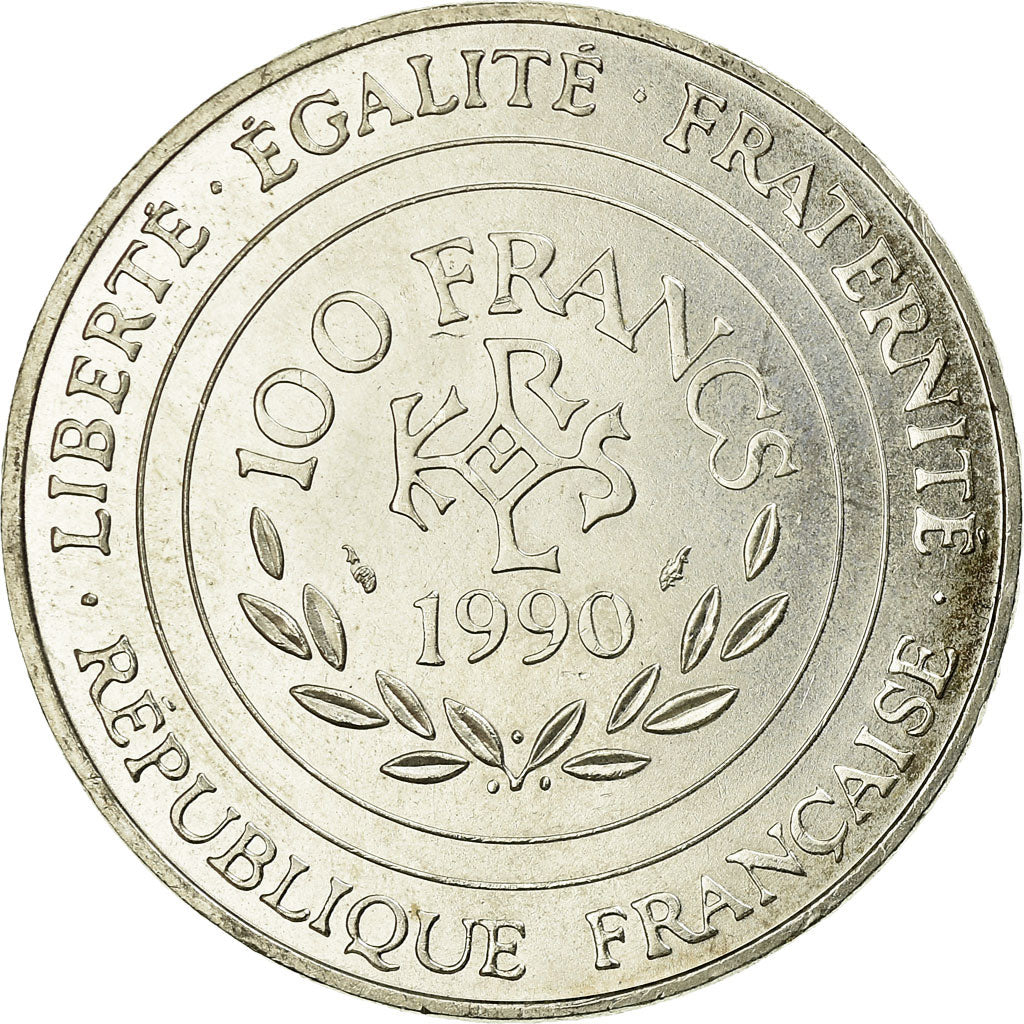 Coin, France, Charlemagne, 100 Francs, 1990, AU(55-58), Silver, KM:982
