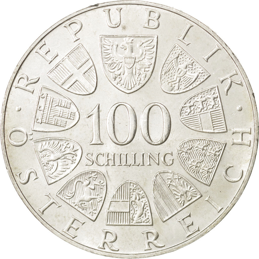 AUSTRIA, 100 Schilling, 1975, KM #2923, AU(55-58), Silver, 36, 23.92