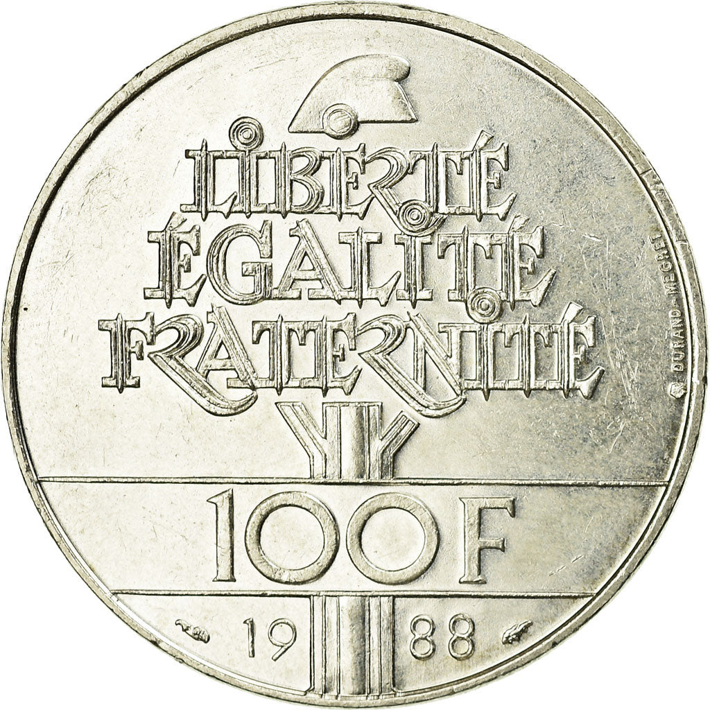 Coin, France, Fraternité, 100 Francs, 1988, MS(63), Silver, KM:966