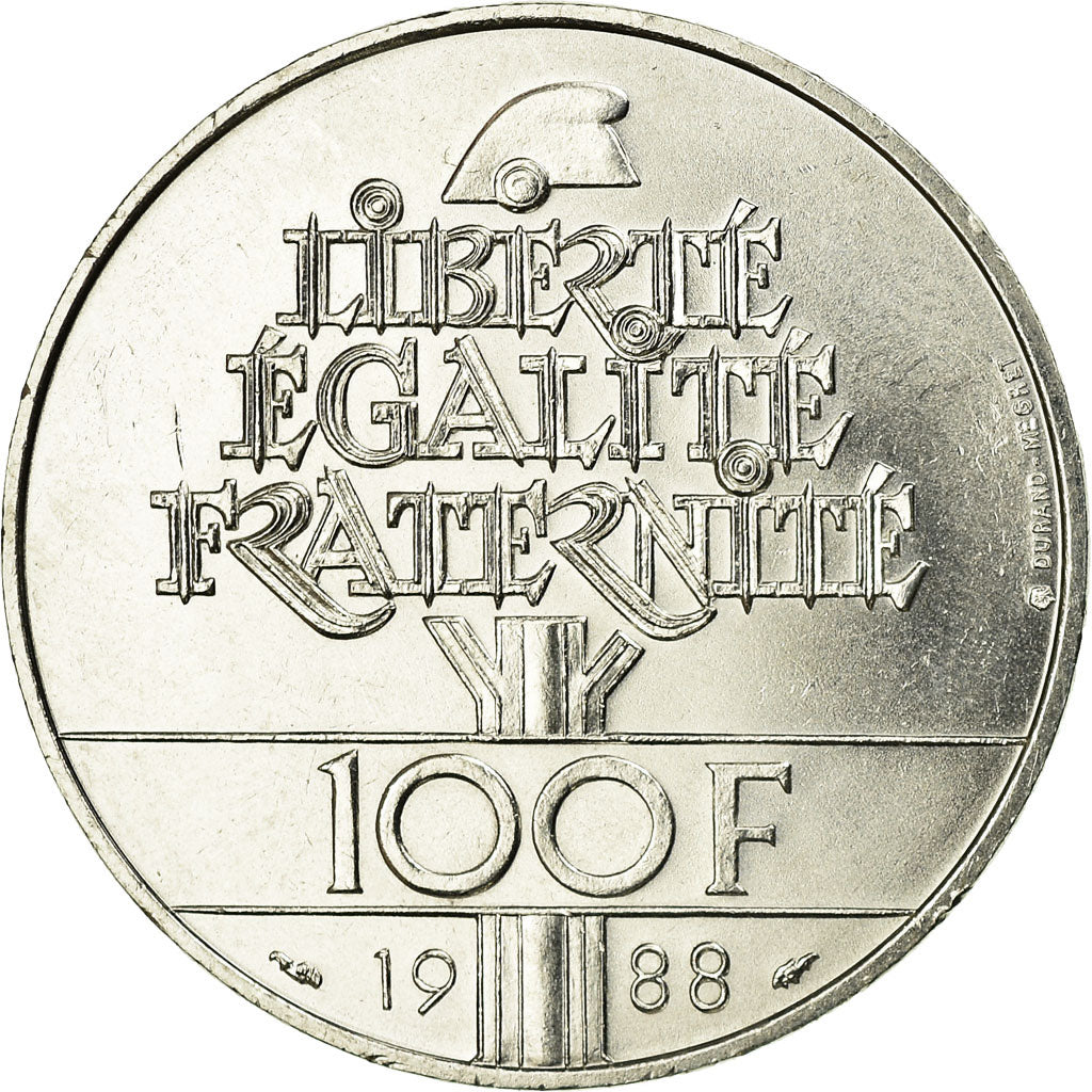 Coin, France, Fraternité, 100 Francs, 1988, MS(63), Silver, KM:966