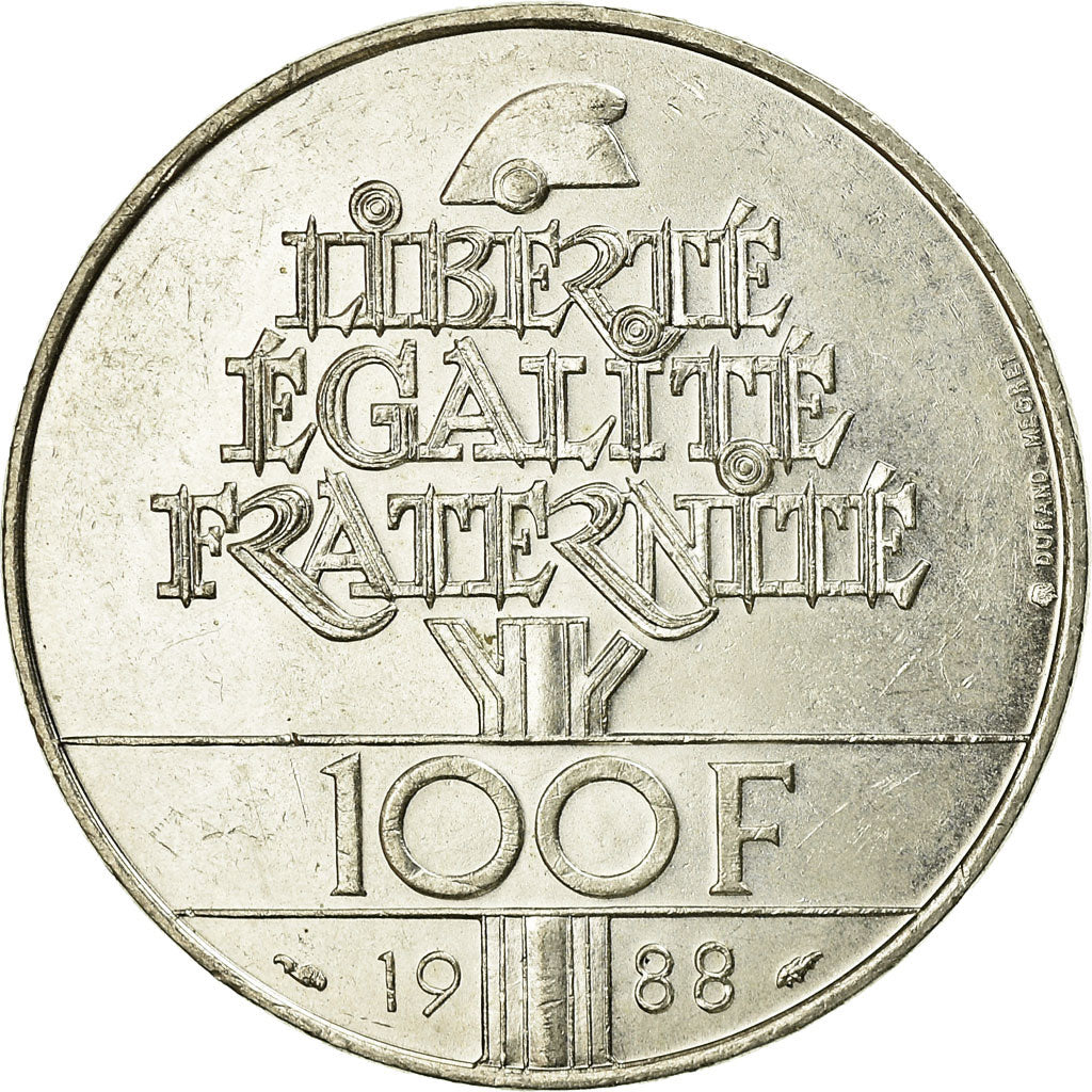 Coin, France, Fraternité, 100 Francs, 1988, AU(50-53), Silver, KM:966
