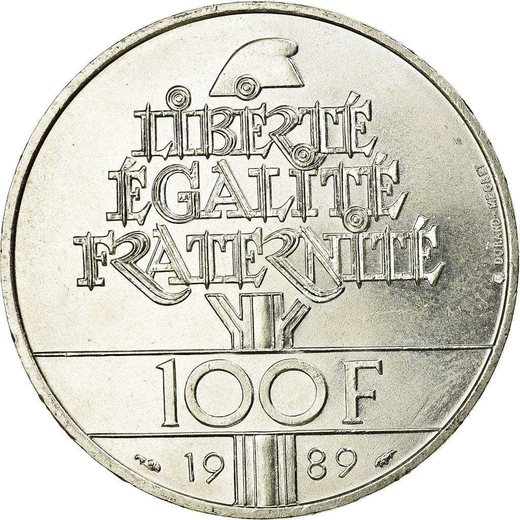 Coin, France, Droits de l'Homme, 100 Francs, 1989, MS(63), Silver, KM:970